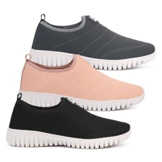 KIT 3 PARES TÊNIS MEIA NO PÉ CINZA/ ROSA/ PRETO
