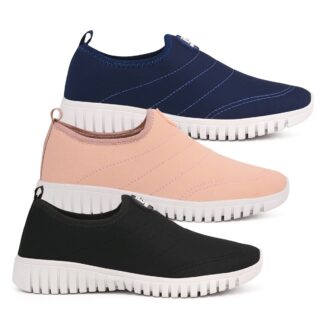 KIT 3 PARES TÊNIS MEIA NO PÉ AZUL/ ROSA/ PRETO